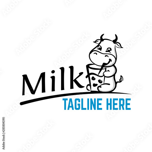 Example logo cheerful cow with milk