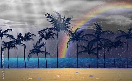 landscape of the beach in rain day