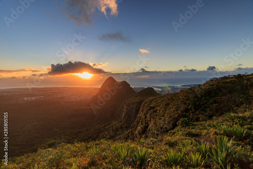 Sunset as seen from Le Pouce, Mauritius photo