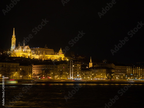 Buda Castle and Danube river in night shot. Buda Castle is the historical castle and palace complex of the Hungarian kings in Budapest.
