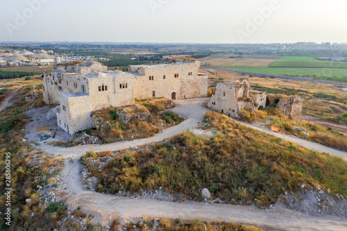 Migdal Afek, also known as Migdal Tsedek Crusader, Byzantine, Ottoman era castle ruin  with white stone walls outside of Rosh HaAyin near Tel Aviv Israel photo