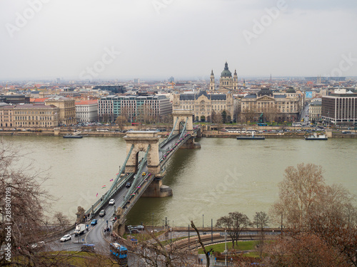 The Széchenyi Chain Bridge is a suspension bridge that spans the River Danube between Buda and Pest, the western and eastern sides of Budapest, the capital of Hungary.