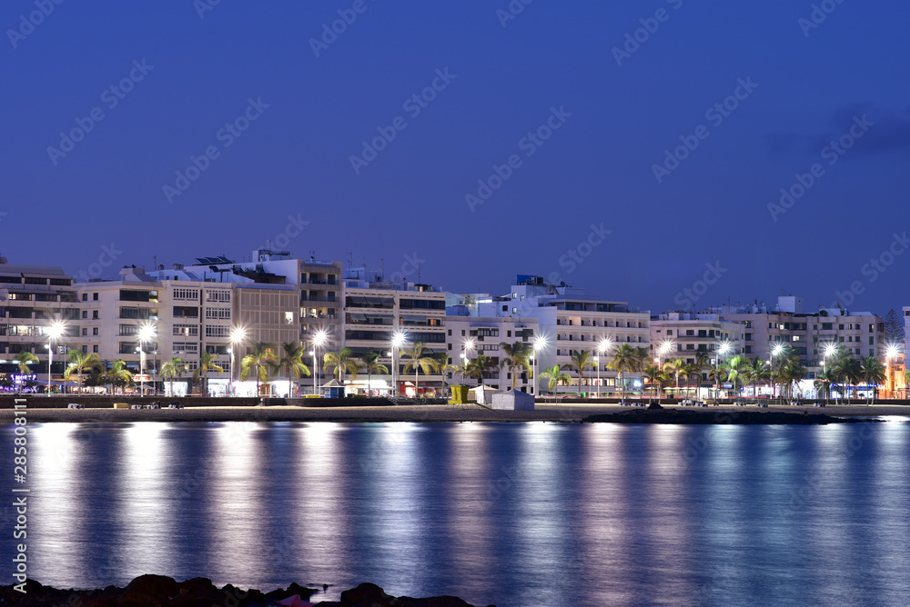 Night view of the city of Arrecife, Lanzarote, Canary Islands, Spain
