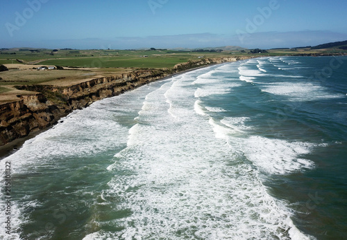 Aerial view breaking waves and surf, Gemstone Beach, New Zealand