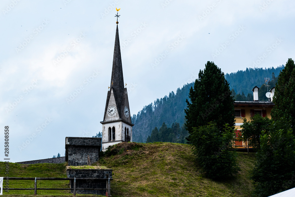small bell tower in the Dolomites