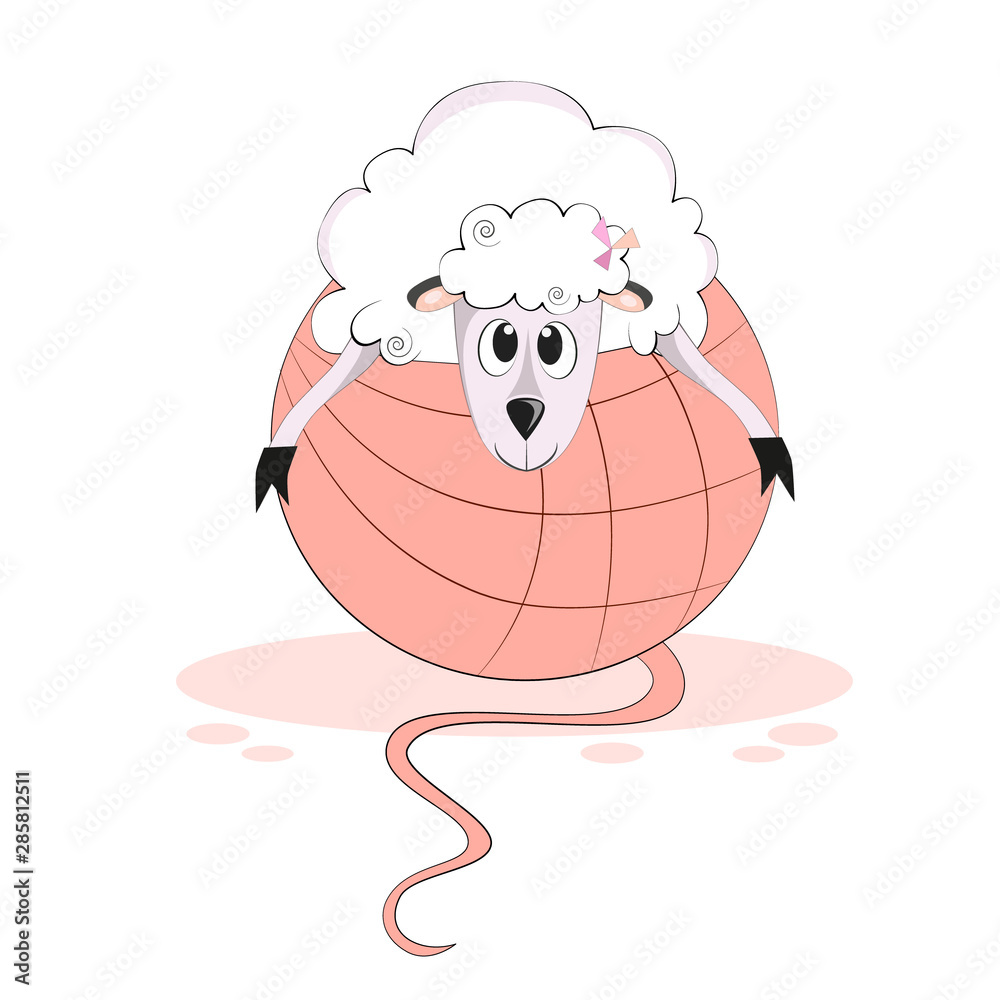 Naklejka premium lamb on a ball of wool