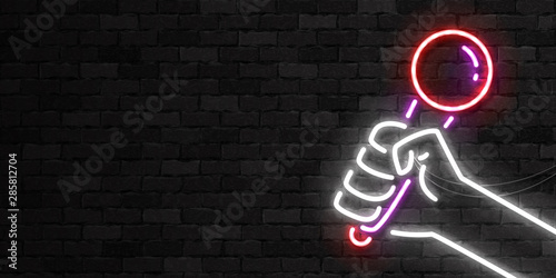 Vector realistic isolated neon sign of Karaoke flyer logo for template decoration and invitation covering on the wall background. Concept of night club and party.