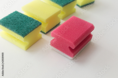 sponges for washing dishes on a light background