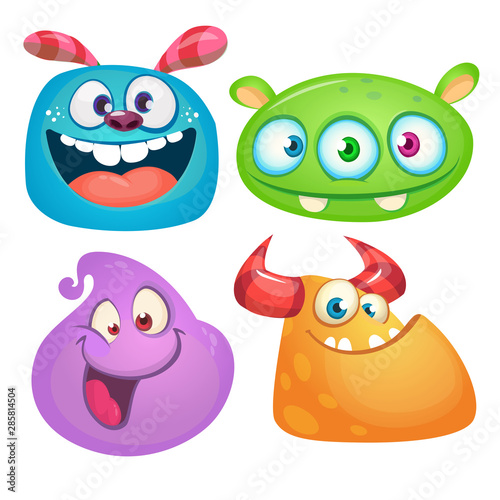 Funny cartoon monsters set. Halloween vector illustration