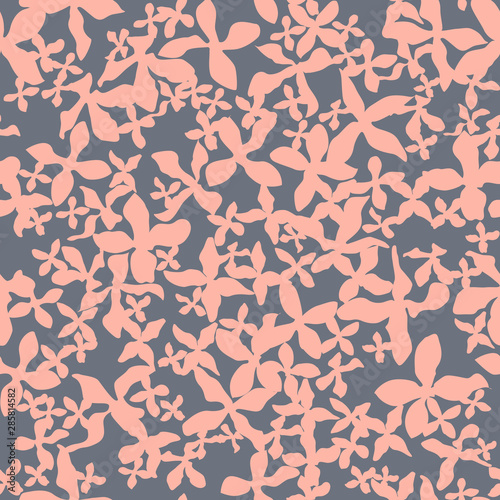 Endless floral ornament with pink acosmic flowers on gray backdrop.  photo