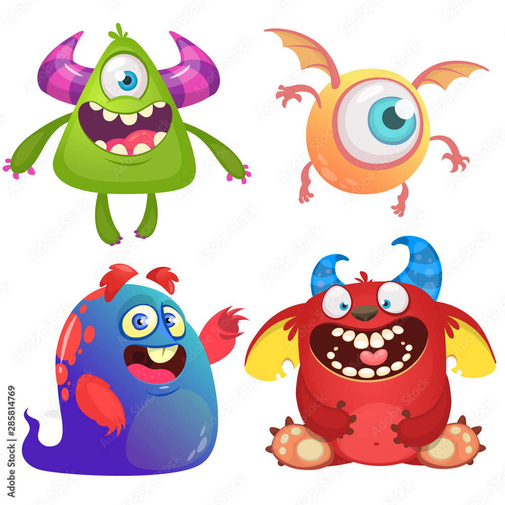 Obraz premium Funny cartoon monsters set. Halloween vector illustration