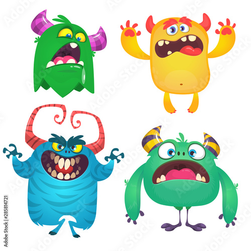 Funny cartoon monsters set. Halloween vector illustration