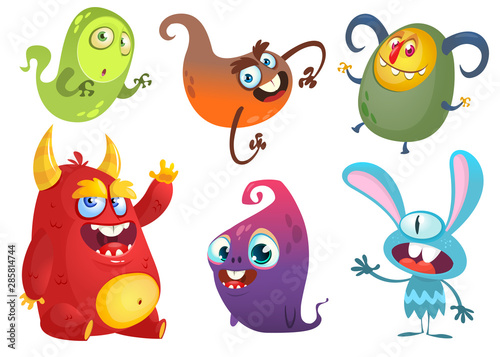 Funny cartoon monsters set. Halloween vector illustration