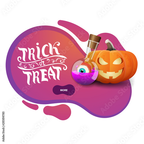 Trick or treat, modern pink greeting banner in the form of smooth lines for your business with