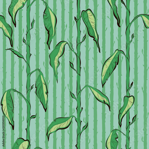 Decorative floral seamless pattern with vertical parallel stems. 