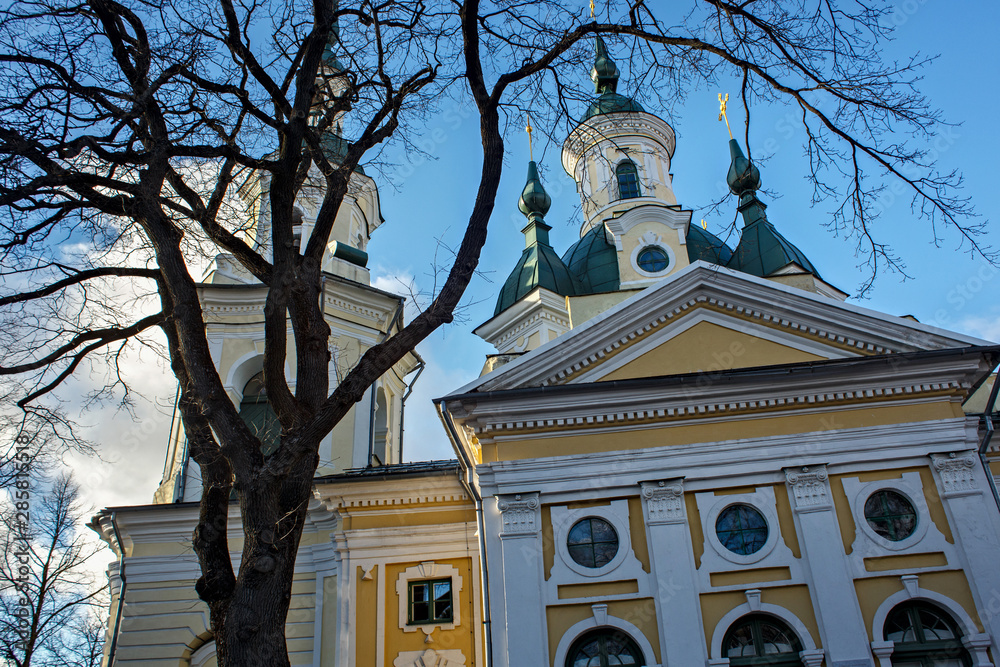 View of the Church of St. Catherine the Great Martyr (The Estonian Orthodox Church of Moscow Patriarchate) in historical center of Parnu, Estonia. View of the Church of St. Catherine the Great Martyr (The Estonian Orthodox Church of Moscow Patriarchate) in historical center of Parnu, Estonia.