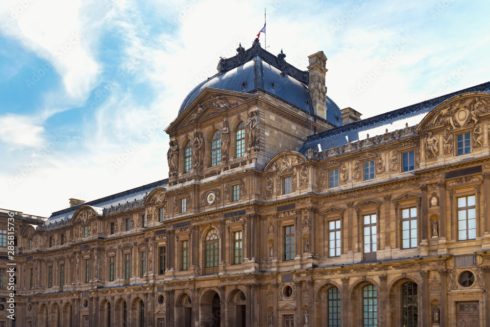 View of the buildings of the Louvre in Paris, France. Is the world's largest art museum and is housed in the historic Louvre Palace, originally built in the late 12th to 13th century.