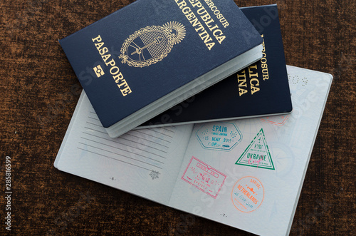 Three passports of Argentina. travel the world.