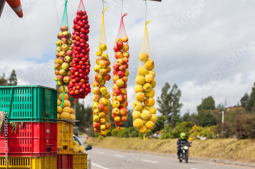 Traditional sale of fruits on the roads of the department of Boyac   in Colombia