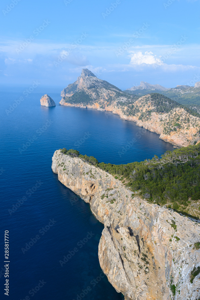 Rocky coast of Formentor cape from Es Colomer lookout point, Majorca island, Spain