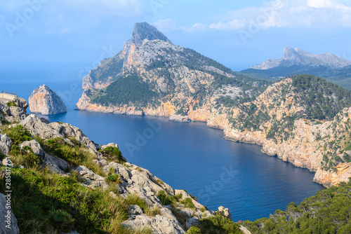 Rocky coast of Formentor cape from Es Colomer lookout point, Majorca island, Spain