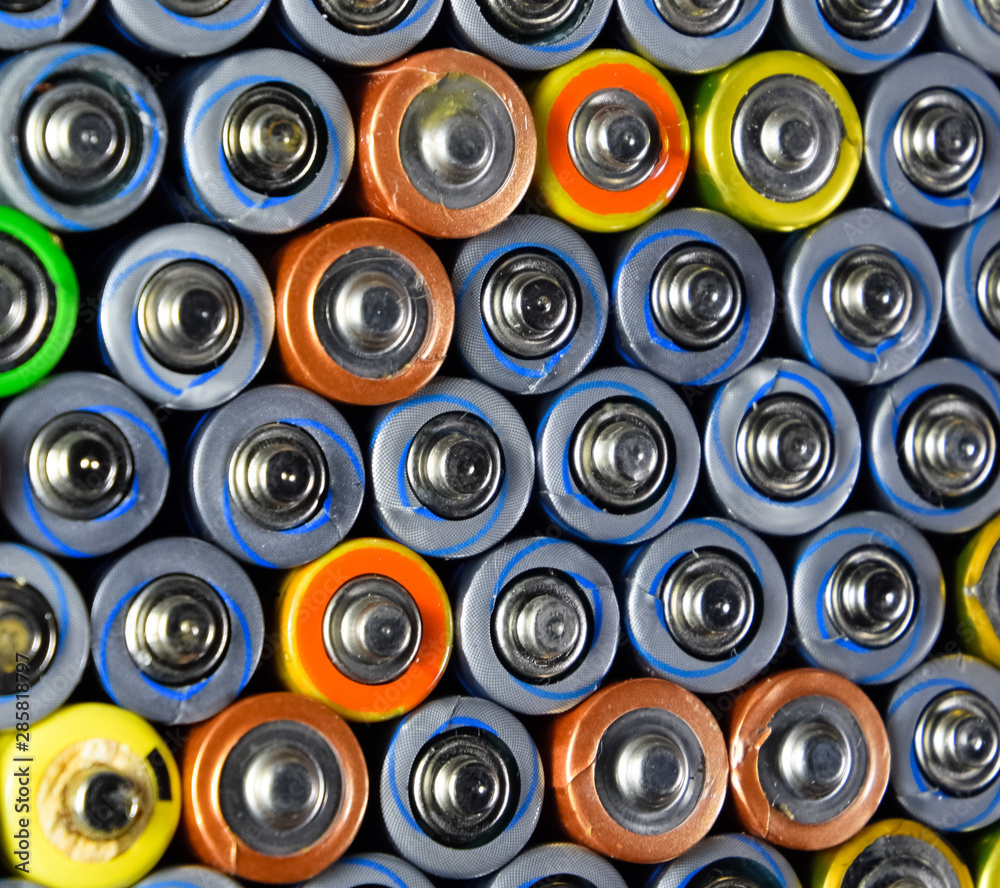 Salt and alkaline batteries, source of energy for portable technology. AAA and AA batteries Salt and alkaline batteries, source of energy for portable technology. AAA and AA batteries
