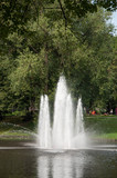 Fountain in the middle of the canal in Riga in the Park