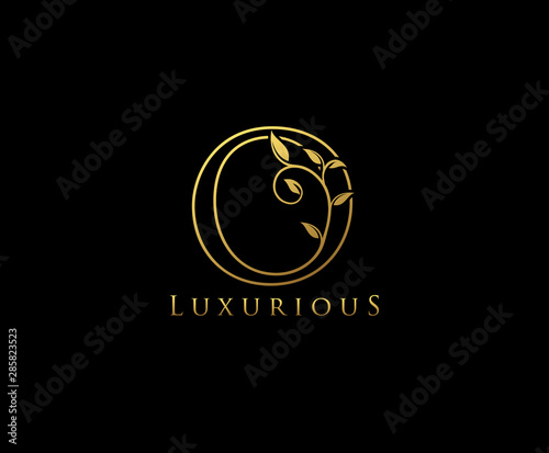 Letter O Logo Icon . Initial Letter O Design Vector Luxury Gold Color.Print monogram initials line art sign symbol.