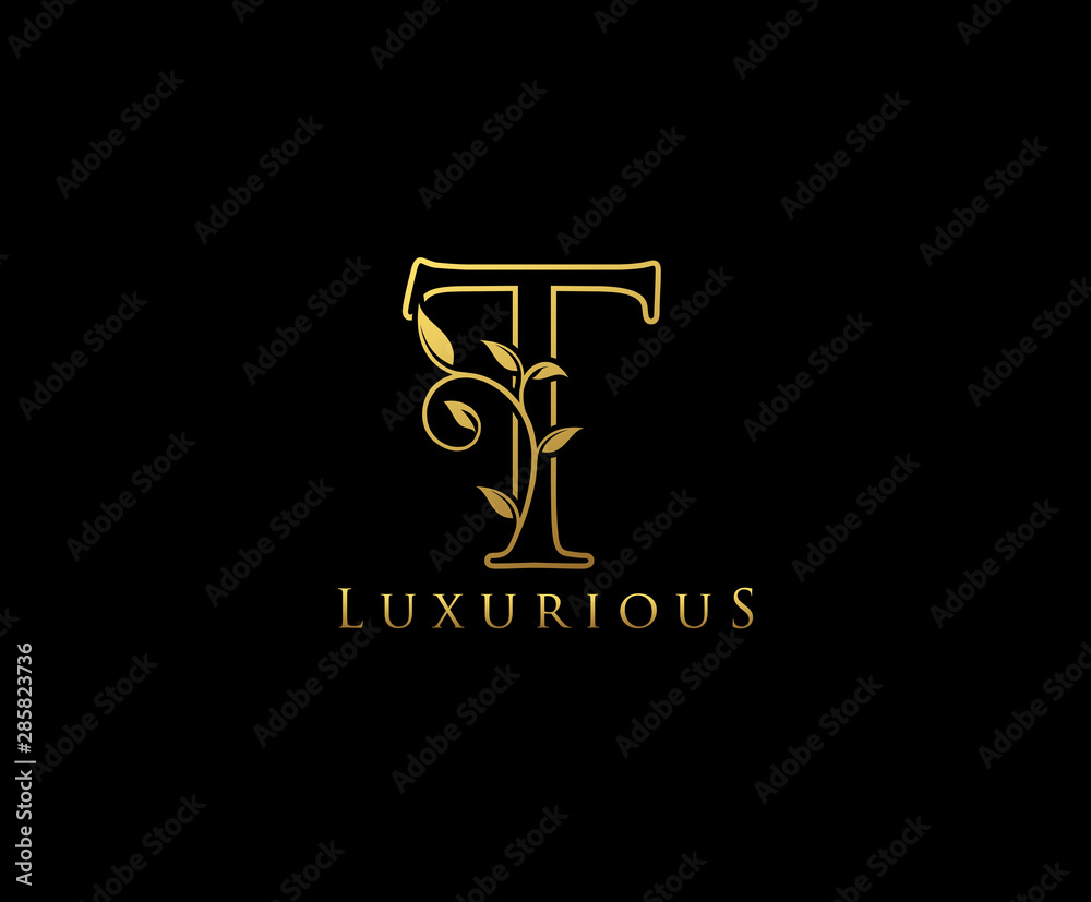 Letter T Logo Icon . Initial Letter T Design Vector Luxury Gold Color.Print monogram initials line art sign symbol. Letter T Logo Icon . Initial Letter T Design Vector Luxury Gold Color.Print monogram initials line art sign symbol.