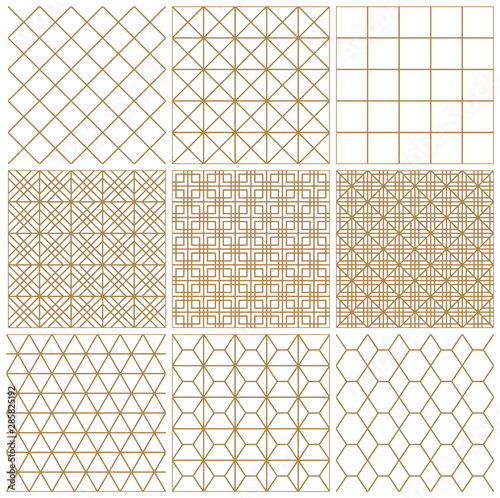 Set of seamless geometric patterns .The lines are brown.