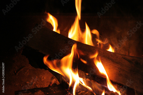 Fire flames in the fireplace