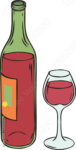 Red Wine Bottle with Full Glass