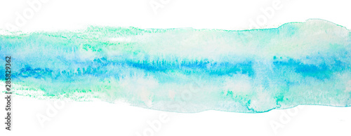 aqua strip watercolor blue with green texture with tints. with place for text design element, on a white background