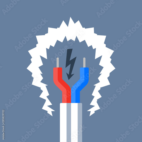 Electricity repair and maintenance, bare cable with couple of red and blue wires