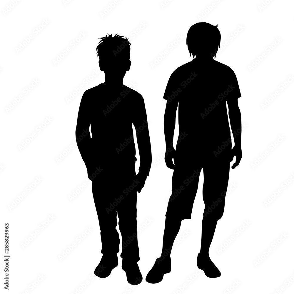 Vector silhouette of children´s friends on white background. Symbol of child, siblings,boy, brother,family.