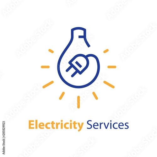 Electricity repair and maintenance, light bulb and plug