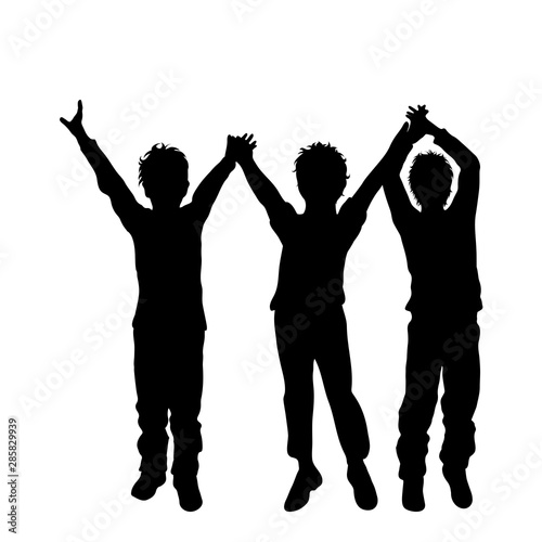 Vector silhouette of children  s friends on white background. Symbol of child  siblings boy  brother family free funny.