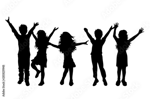 Vector silhouette of children´s friends on white background. Symbol of child, girl,siblings,sister,boy, brother,free,funny.