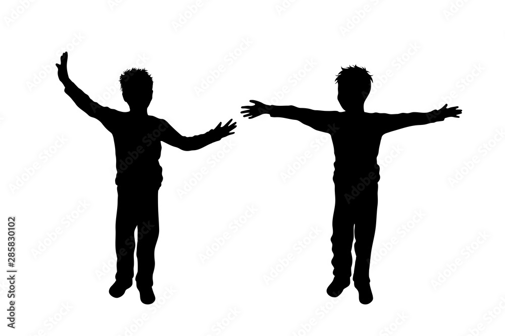 Vector silhouette of children´s friends on white background. Symbol of child, siblings,boy, brother,free, funny.