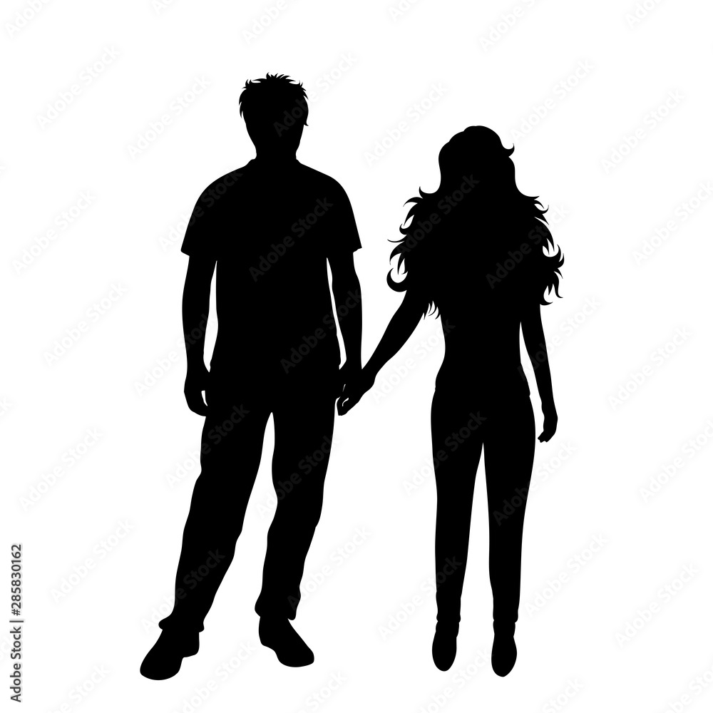 Vector silhouette of couple on white background. Symbol of pair, husband, wife.