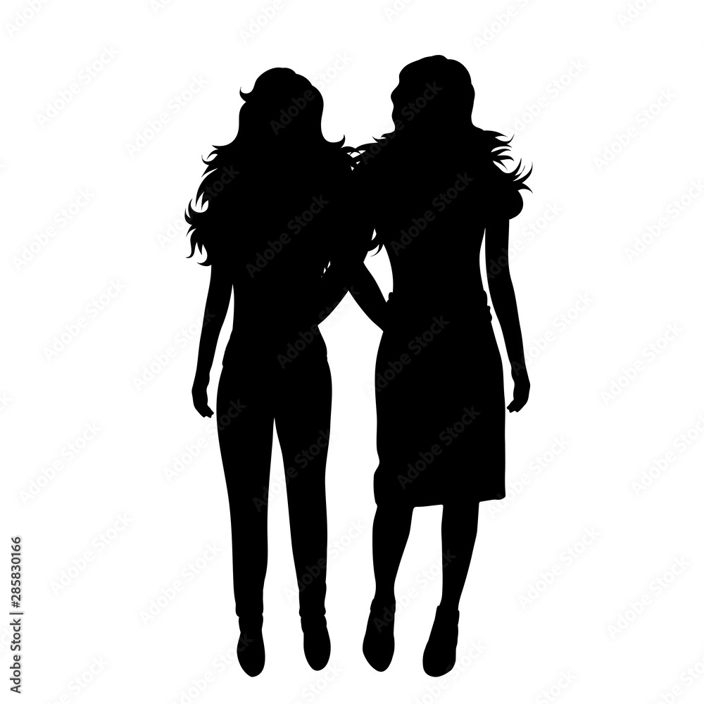 Vector silhouette of lesbian on white background. Symbol of gay, pair, homosexual, friends, girl, woman.
