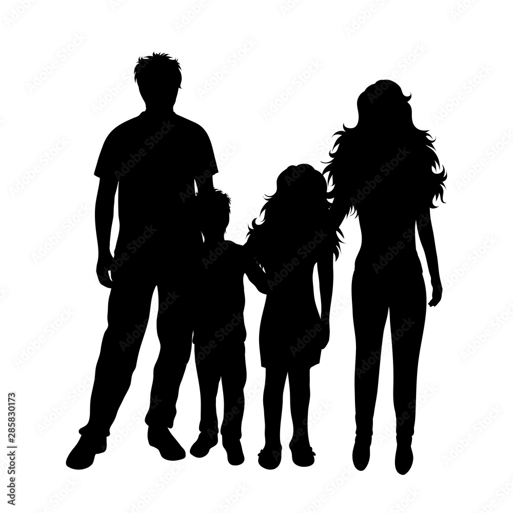 Vector silhouette of family on white background. Symbol of mother, father, child,husband, wife,daughter,son.