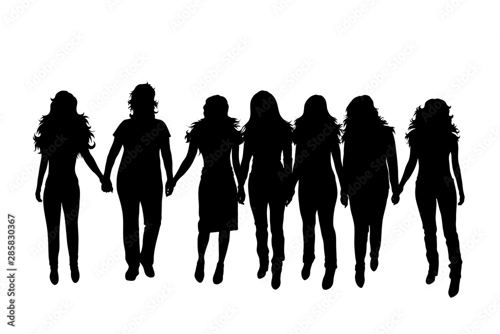 Vector silhouette of friends on white background. Symbol of group girl