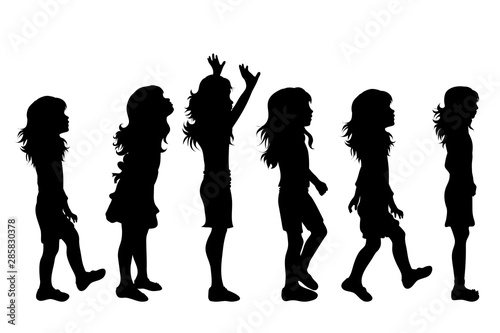 Vector silhouette of children  s friends on white background. Symbol of child  girl siblings sister free funny set.