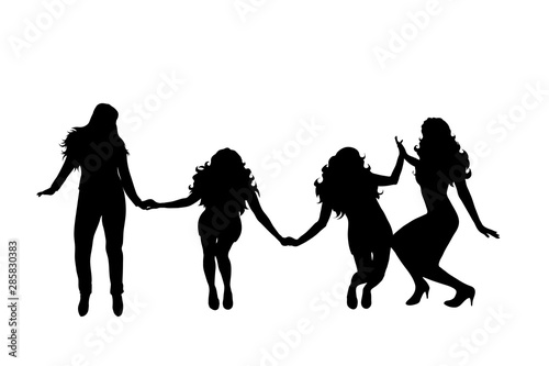 Vector silhouette of friends on white background. Symbol of group girl,woman,dance.