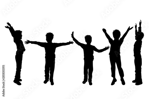 Vector silhouette of children  s friends on white background. Symbol of child  boy siblings brother free funny set.