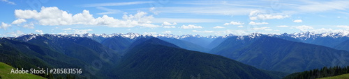 Beautiful snow capped mountains in Olympic National Park in summer in Washington, near Seattle
