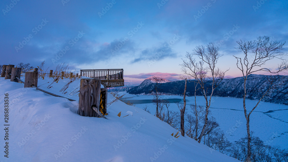 Wooden Viewpoint With Snow Landscape