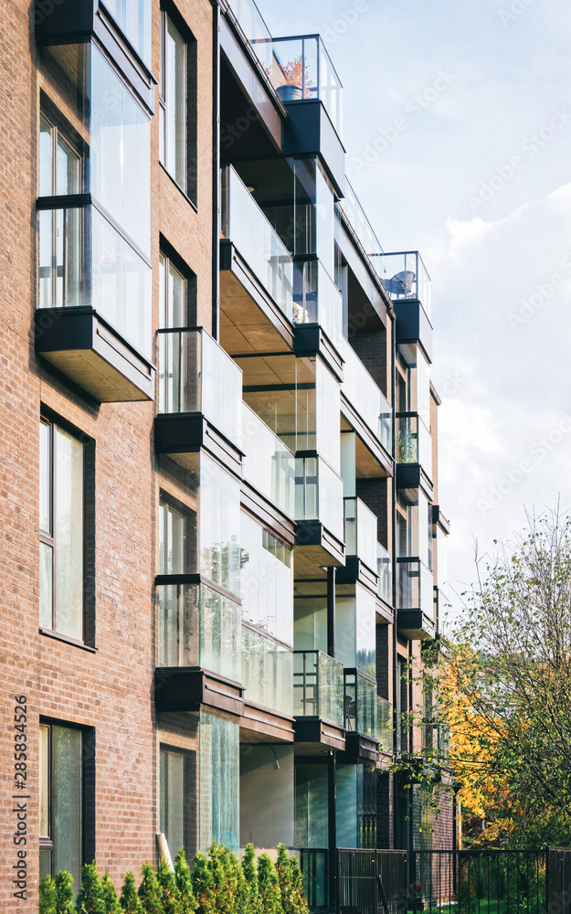 Obraz premium EU Glass architecture of modern apartment residential building