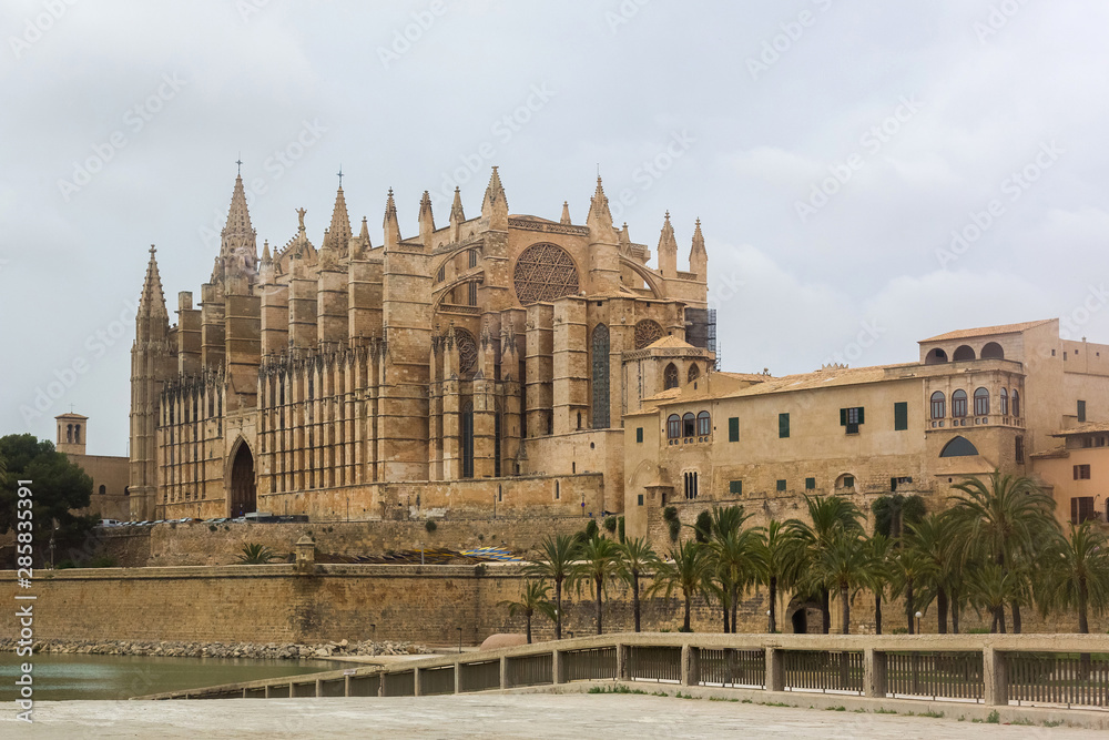 Majestic Palma de Mallorca Cathedral; in grey weather